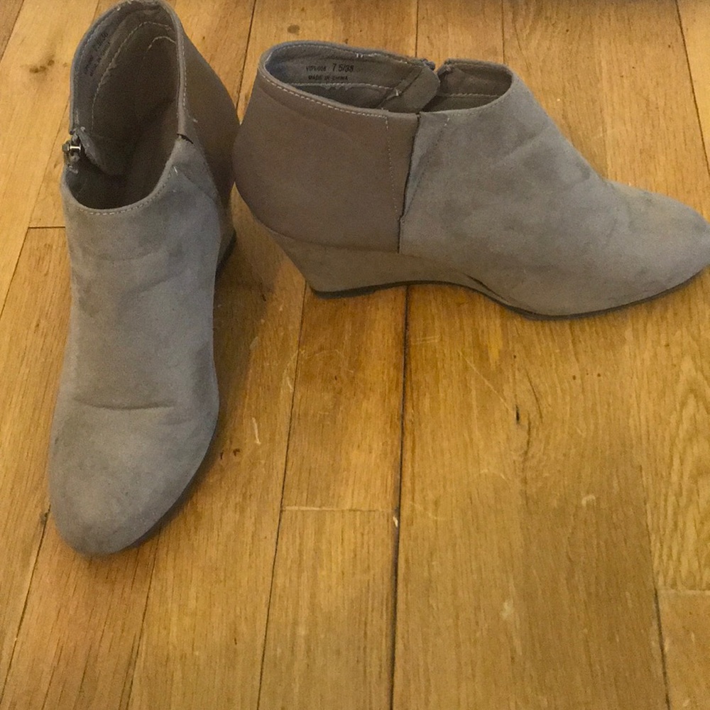 Gray Wedge Booties